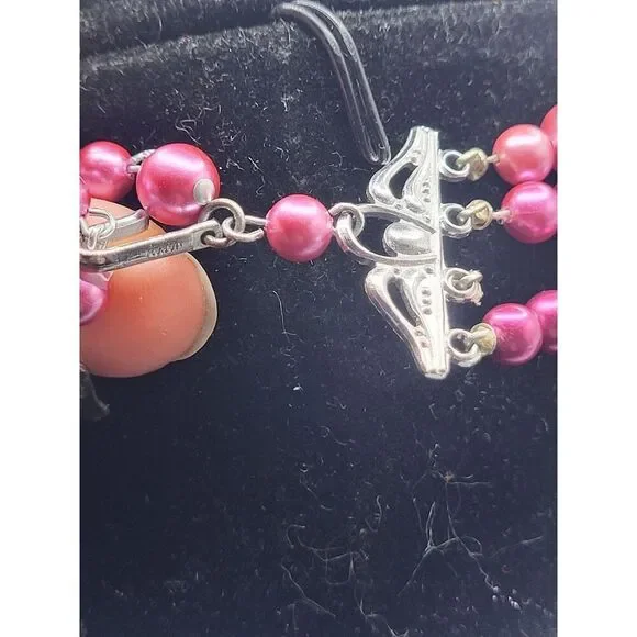 Vintage 50s Ombre Metallic Pink Graduated Beaded Necklace Signed JAPAN 17.5in - Picture 4 of 4